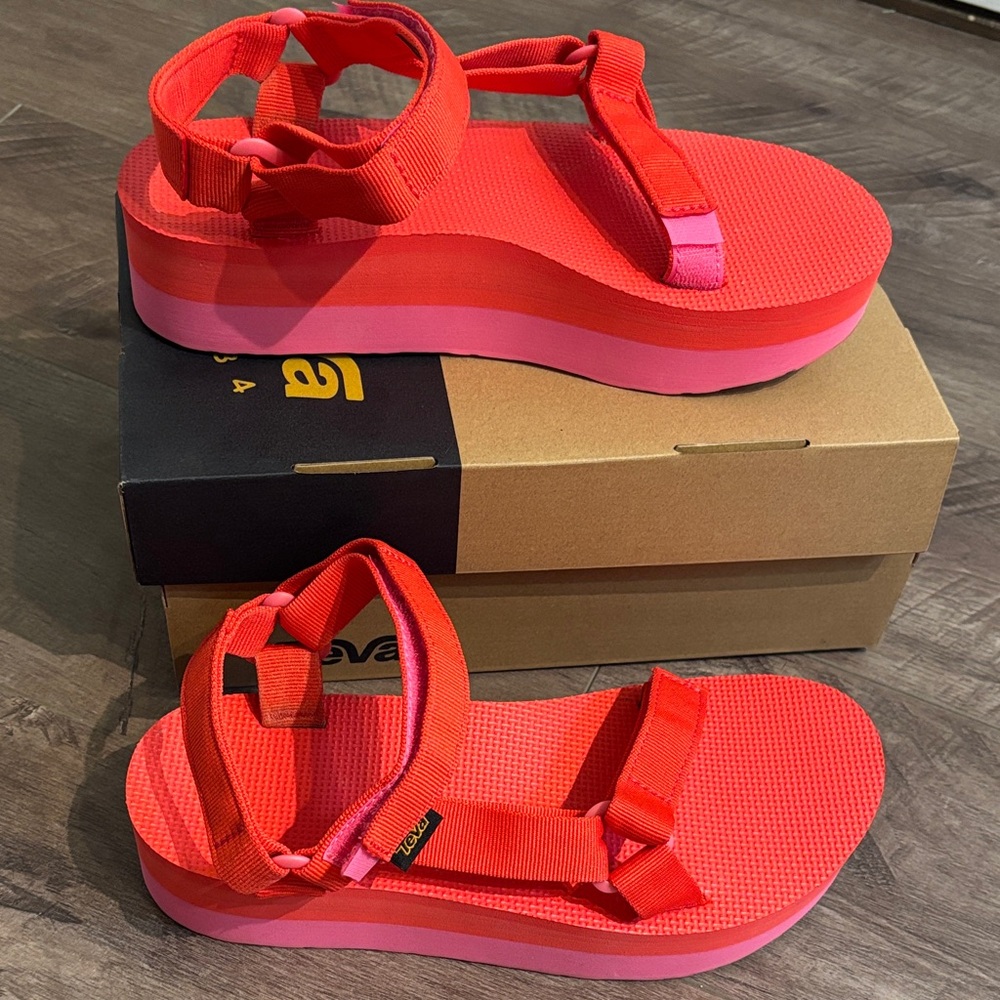 Teva Red Platform Sandals with Pink Midsole - Only worn once